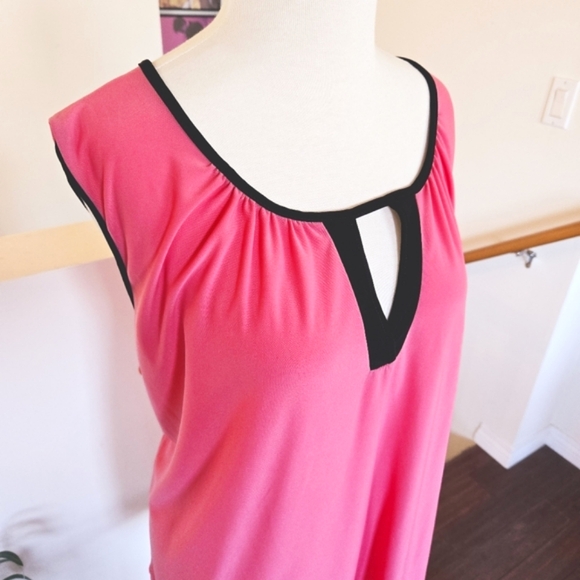Front Of Closet Salmon Pink Black Keyhole Retro Sleeveless Tunic Top 3X - Picture 3 of 7